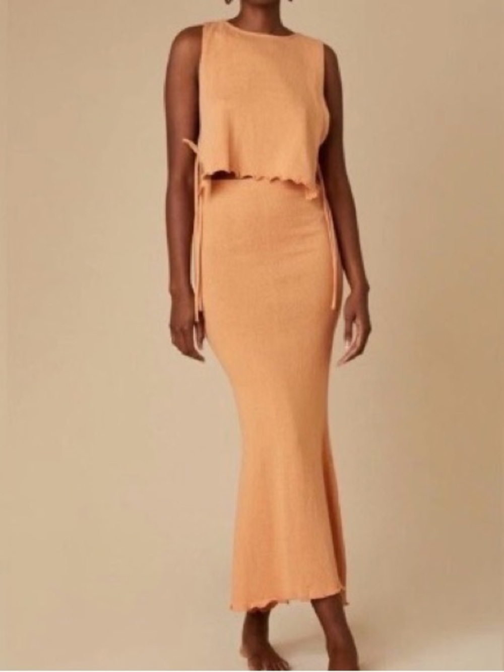 NWT Sleeveless Peach 100% Organic Cotton 2-Piece Maxi Skirt & Top Set